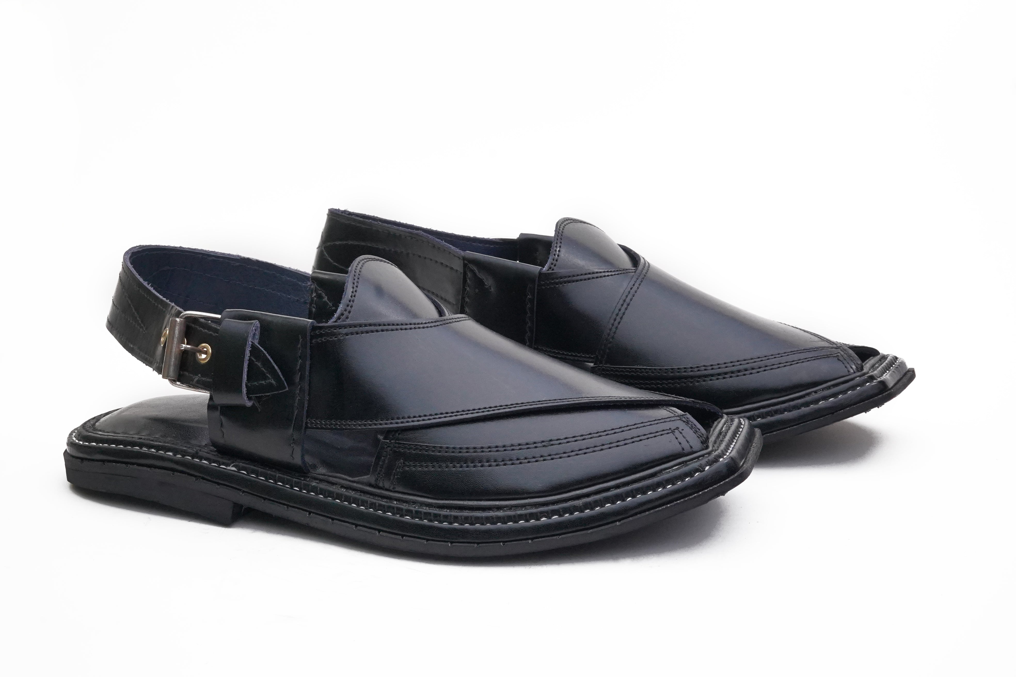 Leather Peshawari Tripple Sole Chappal Black