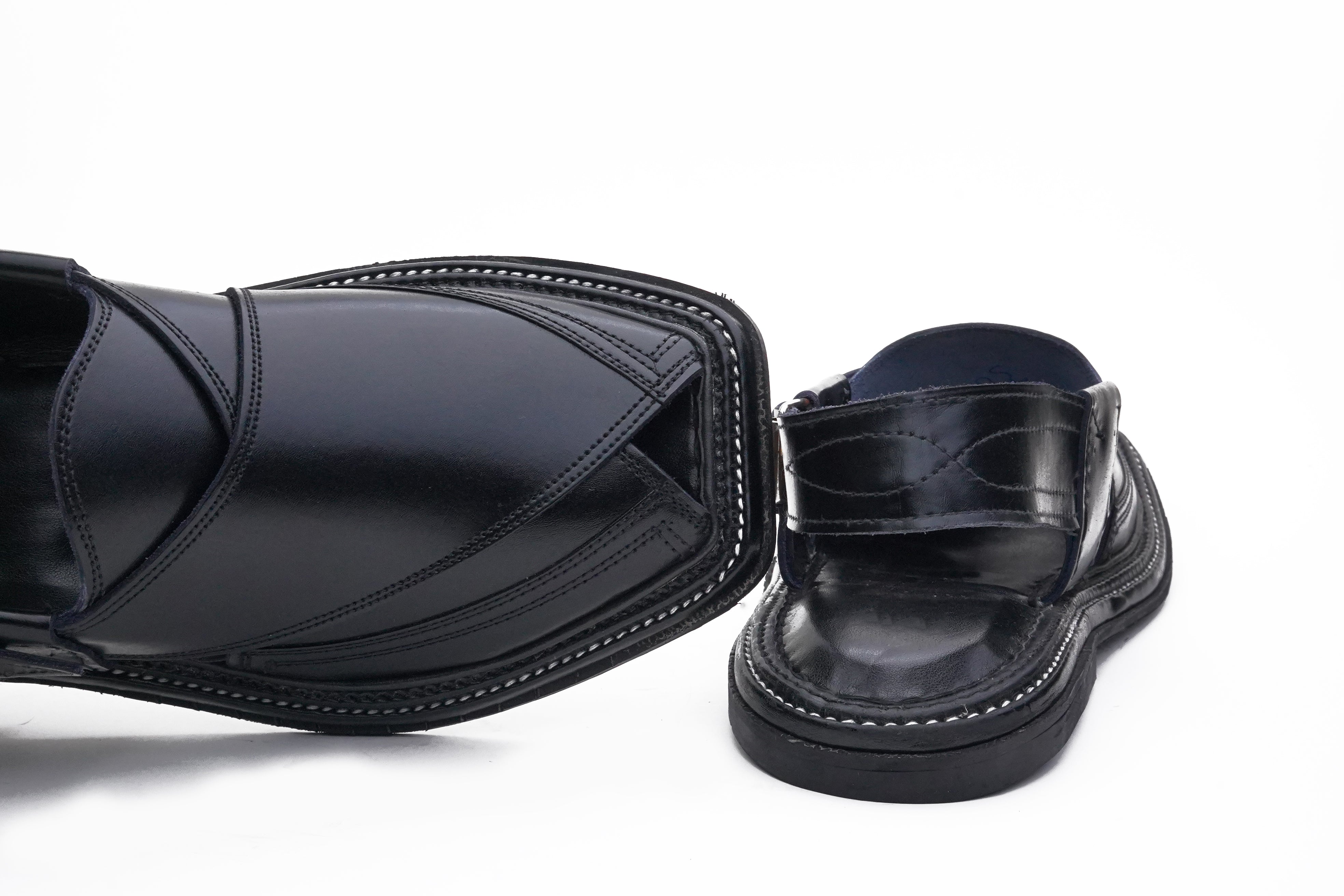 Leather Peshawari Tripple Sole Chappal Black