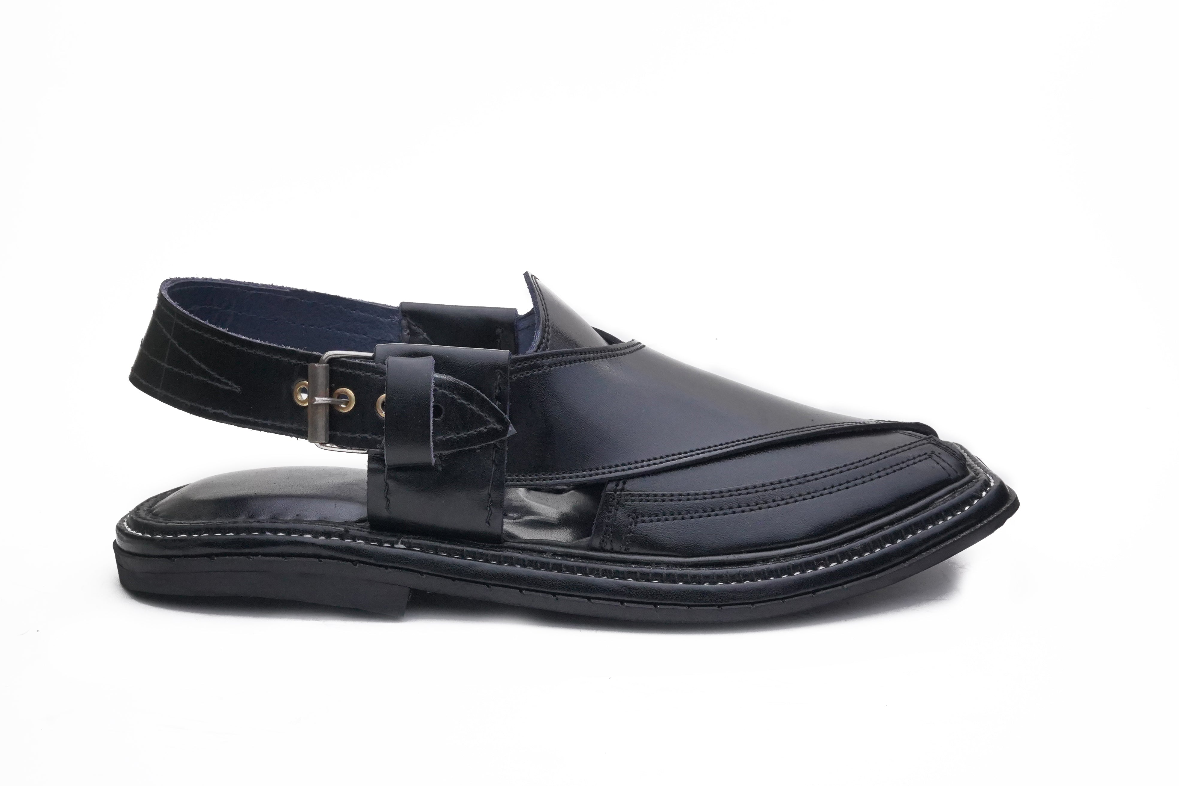 Leather Peshawari Tripple Sole Chappal Black