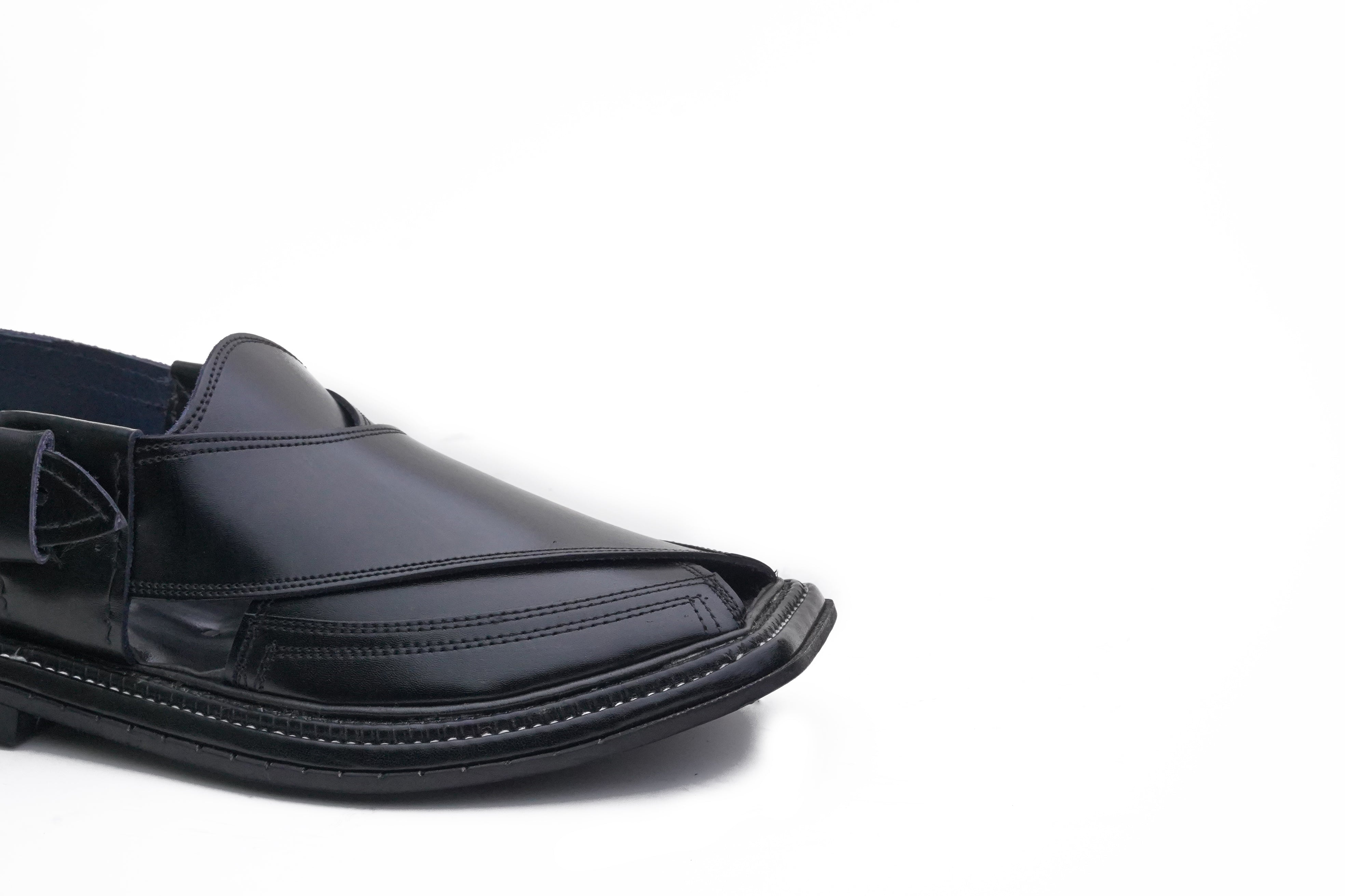 Leather Peshawari Tripple Sole Chappal Black