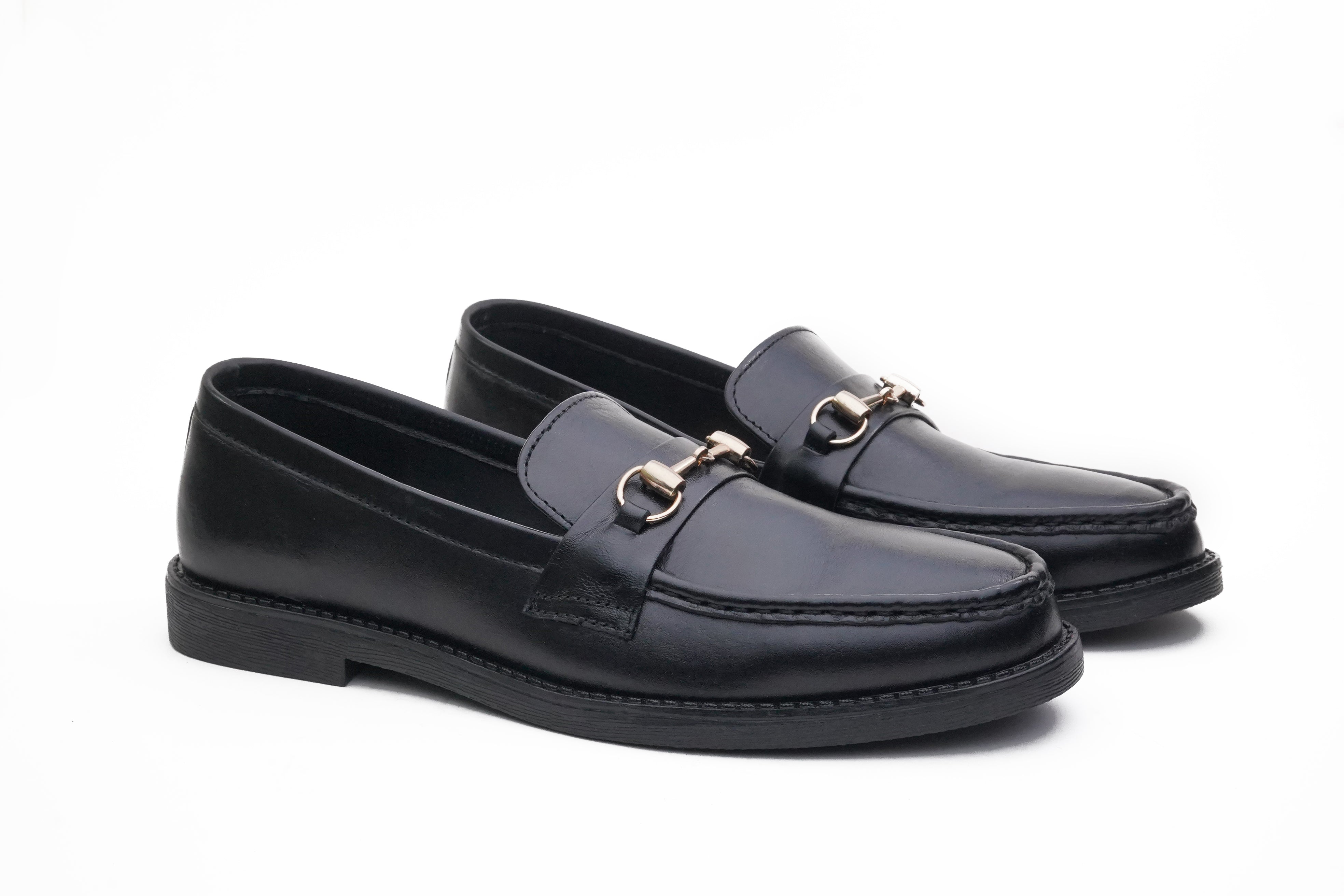 Black Leather Horsebit Loafer DH-1301
